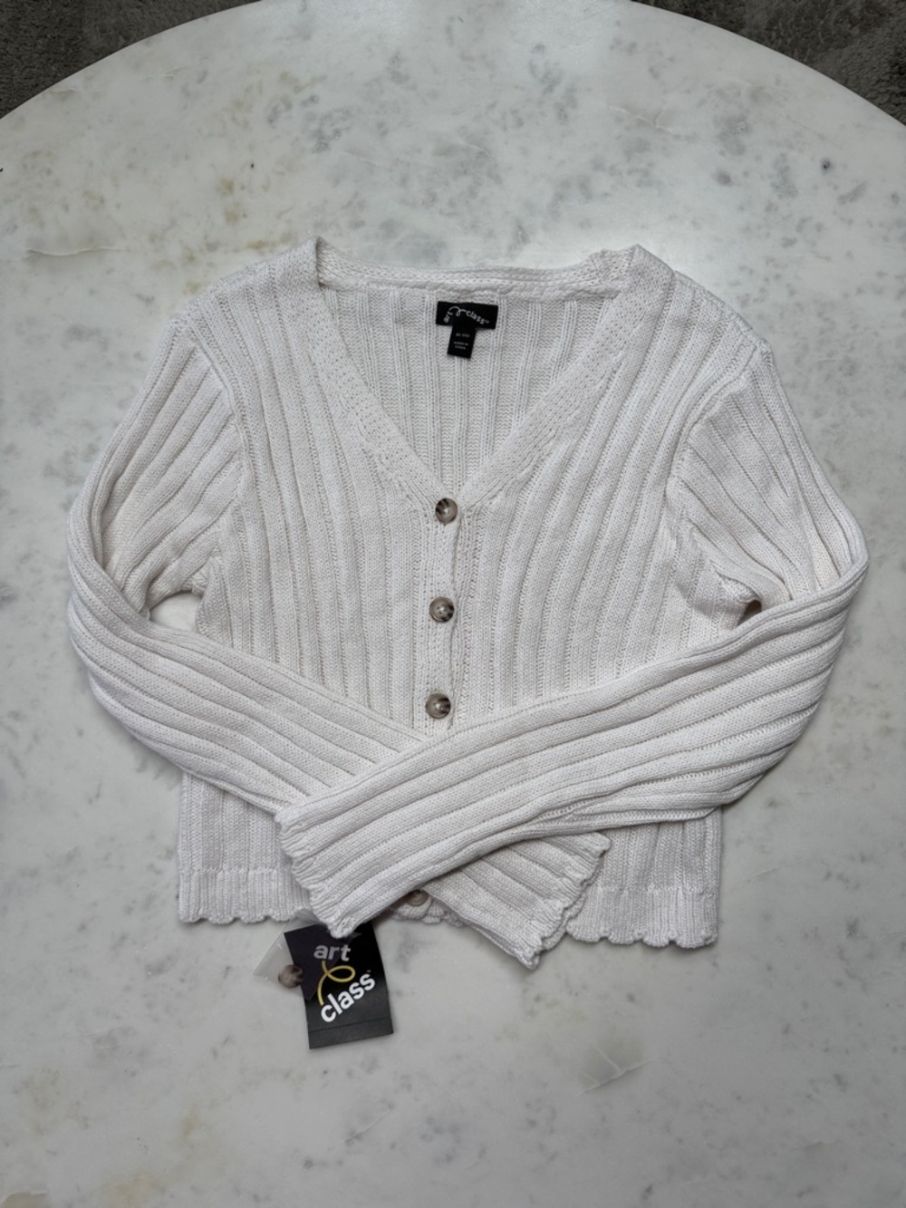 art class Cream Ribbed V-Neck Button-Front Sweater